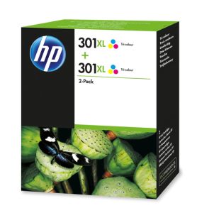 HP Paquete de 2 cartuchos de tinta Original 301XL tricolor de alta capacidad
