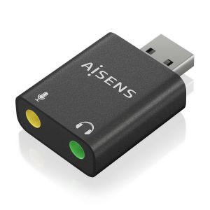 AISENS Conversor USB-A a Audio 48KHz, USB-A/M-2xJack 3.5/H, Negro