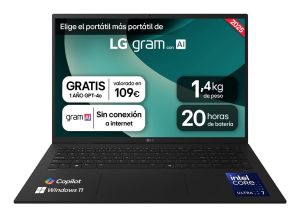 LG 17Z90T-G.AA78B ordenador portatil Intel Core Ultra 7 255H Portátil 43,2 cm (17") WQXGA 16 GB LPDDR5x-SDRAM 1 TB Unidad de disco duro Wi-Fi 7 (802.11be) Windows 11 Home Negro