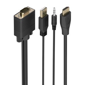 AISENS Cable Conversor HDMI a SVGA+Audio, HDMI A/M-SVGA/M+Jack 3.5/M+USB-A/M, Negro, 1.0m