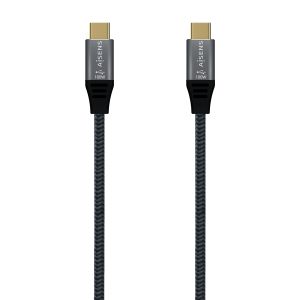 AISENS Cable USB 2.0 Aluminio 5A 100W E-Mark, USB-C/M-USB-C/M, Gris, 2.0M