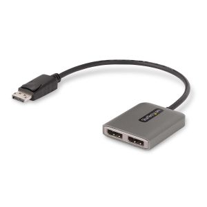 StarTech.com Hub MST de 2 Puertos DisplayPort - Splitter Multiplicador DP a 2 Puertos DP - Adaptador Multiplicador Multimonitor DP 1.4 - Cable de 30cm - Alimentado por USB - Windows
