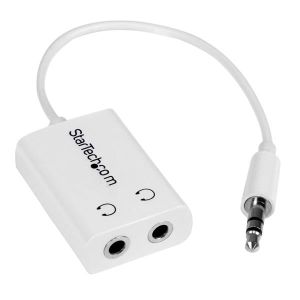 StarTech.com Cable Adaptador Splitter Blanco Delgado Mini Jack para Auriculares - Divisor Macho 3,5mm a 2x Hembra