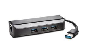 Kensington Adaptador UA3000E USB 3.0 Ethernet y hub de 3 puertos: negro