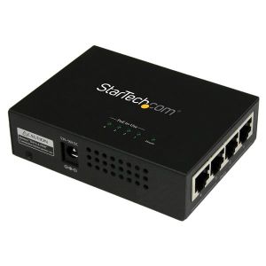 StarTech.com Inyector de Alimentación PoE Power over Ethernet Midspan 4 Puertos Gigabit RJ45 de Pared - 802.3 at af
