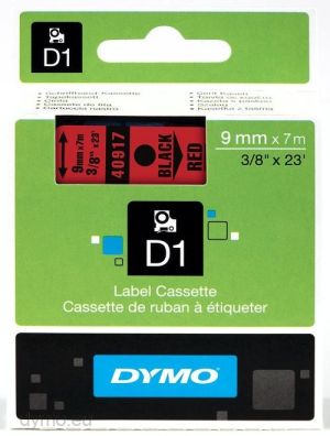 DYMO D1 - Etiquetas estándar - Negro sobre rojo - 9mm x 7m