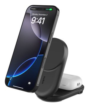 Belkin Qi2 Fitness tracker, Auriculares, Smartphone, Reloj inteligente Negro USB Cargador inalámbrico Carga rápida Interior