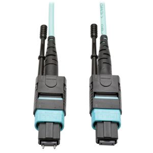Tripp Lite MTP, 10 m cable de fibra optica OM3 Negro, Azul