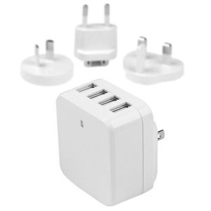 StarTech.com Cargador de Pared USB de 4 Puertos - para Viajes Internacionales - 34W/6,8A - Blanco