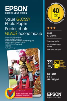 Epson Value Glossy Photo Paper - 10x15cm - 2x 20 Hojas (BOGOF)
