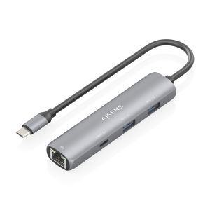 AISENS Dock USB-C A Ethernet Gigabit + Hub 1xUSB-C+2xUSB-A, Gris, 15cm