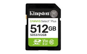Kingston Technology 512 GB SDXC Canvas Select Plus Gen3 150 MB/s C10 UHS-I U3 V30