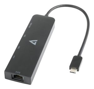 V7 Adaptador Ethernet 2.5 G USB-C macho a USB A hembra x 2, USB-C hembra x1, RJ45 hembra x1 negro