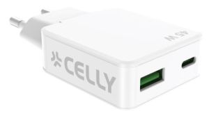 Celly SLIMTC1C1A45WWH cargador de dispositivo móvil Portátil, Smartphone, Tableta Blanco Corriente alterna Carga rápida Interior