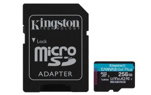 Kingston Technology Tarjeta microSDXC Canvas Go Plus Gen4 de 256 GB, 200 MB/s, A2 U3 V30 y adaptador