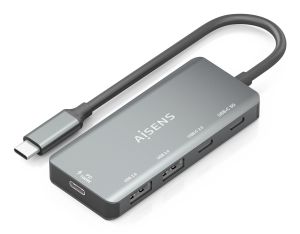 AISENS Hub USB 3.1 USB-C, USB-C/M-1xUSB-C PD 100W+1xUSB-C USB3.0/H+1xUSB-C USB2.0/H+2xUSB-A USB2.0/H, Gris, 15cm