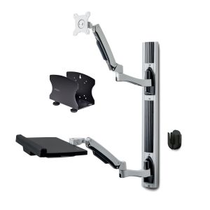 StarTech.com Estación de Trabajo Soporte de Pared para Monitor VESA de 27 Pulgadas (10kg) con Bracket para CPU / Ordenador y Bandeja para Teclado y Ratón - con Brazo Articulado para Monitor