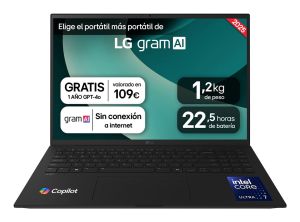 LG Gram 16ZD90T-G.AX88B ordenador portatil Intel Core Ultra 7 255H Portátil 40,6 cm (16") WQXGA 32 GB LPDDR5x-SDRAM 1 TB SSD Wi-Fi 7 (802.11be) FreeDOS Español Negro