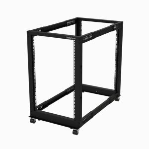StarTech.com Rack de Marco Abierto con Profundidad Ajustable de 4 Columnas 18U y 19 Pulgadas con Ruedas/Niveladores y Anillas de Gestión de Cableado - Armario Rack Autoportante con Ruedas