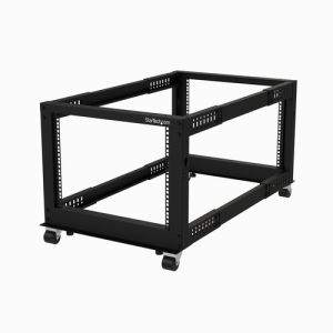StarTech.com Rack de Marco Abierto con Profundidad Ajustable de 4 Columnas 8U y 19 Pulgadas con Ruedas/Niveladores y Anillas de Gestión de Cableado - Armario Rack Autoportante con Ruedas