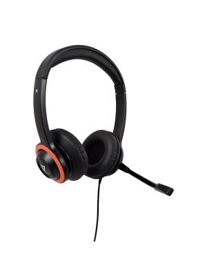 V7 Auriculares Safesound Education k-12 con micrófono, volumen limitado, antimicrobiano, cable de 2 m, 3,5 mm, ordenador portátil, Chromebook, ordenador de escritorio - Negro, rojo