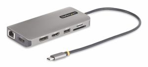 StarTech.com Adaptador Multipuerto USB-C de 3 Monitores HDMI/DP - 4K 60Hz Doble + 4K 30Hz HDMI y DP - Hub 4x USB-A - PD de 100W de Paso - Red Gigabit Ethernet - Lector de Tarjetas SD/MicroSD