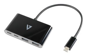 V7 USB-C macho a 2 x USB A hembra, 2 x USB-C concentrador hembra USB 3.2 Gen1 5 Gbps negro