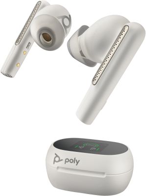 POLY Intrauriculares Voyager Free 60+ UC M color Blanco Arena +Adaptador USB-C BT700 +Estuche de carga con pantalla táctil