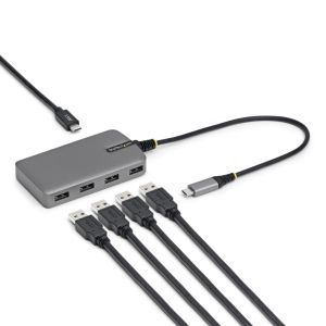 StarTech.com Hub USB-C de 4 Puertos USB-A - Ladrón USB USB Tipo C a USB-A - Concentrador USB 3.0 Portátil de 5Gb - Alimentado por el Bus - Entrada Auxiliar de Alimentación USB Tipo C - Cable de 30cm