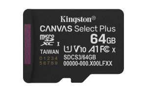 Kingston Technology 64GB micSDXC Canvas Select Plus Gen3 100R A1 (Adaptador de SD no incluido)