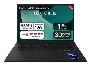 LG Gram 14Z90T Intel Core Ultra 7 255H Portátil 35,6 cm (14") WUXGA 32 GB LPDDR5x-SDRAM 1 TB SSD Wi-Fi 6E (802.11ax) Windows 11 Pro Español Negro