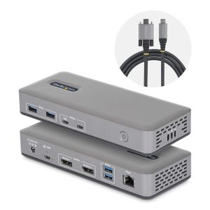 StarTech.com Docking Station USB-C de 2 Monitores DisplayPort - 4K 60Hz - Red Ethernet de 1Gbps - Dock Multipantalla - PD de 100W para Carga de Portátiles - Replicador de Puertos sin Controladores
