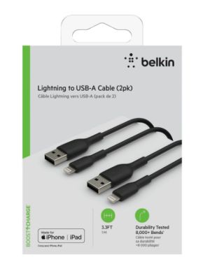 Belkin CAA001BT1MBK2PK cable de conector Lightning 1 m Negro