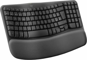 Logitech Wave Keys, teclado ergonómico inalámbrico con reposamanos acolchado, escritura cómoda y natural, Easy-Switch, Bluetooth, Logi Bolt, multisistema operativo, Windows/Mac,QWERTY Español, Grafito