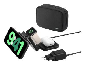 Belkin BoostCharge Pro Auriculares, Smartphone, Reloj inteligente Negro Corriente alterna, USB Cargador inalámbrico Carga rápida Interior
