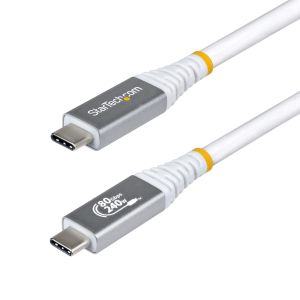 StarTech.com Cable USB4 1m - Cable USB-C Certificado USB-IF - 80Gbps - Cable USB Tipo C - PD de 240W - 8K120/4K240 - DP 2.1 - DP80 - Recubrimiento de TPE - Compatible con Thunderbolt - Blanco