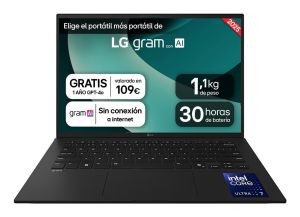 LG Gram 14ZD90T Intel Core Ultra 7 255H Portátil 35,6 cm (14") WUXGA 16 GB LPDDR5x-SDRAM 1 TB SSD FreeDOS Español Negro