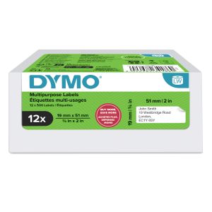 DYMO LW etiquetas auténticas multiusos/de dirección del remitente | 19 mm × 51 mm |12 rollos de 500 etiquetas con reverso fácil de retirar (6.000 unidades) | para etiquetadoras LabelWriter