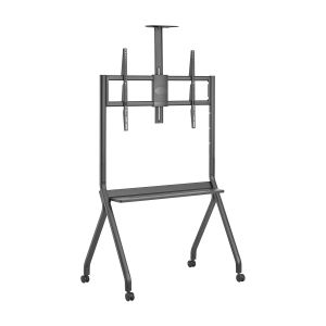 AISENS Soporte de Suelo Pro Con Rueda, 1 Bandeja Y Soporte de Camara Para Pantalla Interactiva/TV 120kg de 55"-100", Negro