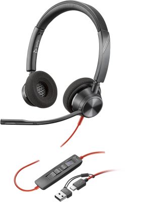 POLY Auriculares estéreo Blackwire 3320 con certificación Microsoft Teams USB-C + Adaptador USB-C/A