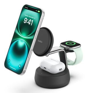 Belkin Qi2 Fitness tracker, Auriculares, Smartphone, Reloj inteligente Negro USB Cargador inalámbrico Carga rápida Interior