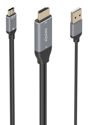 AISENS Cable Conversor Aluminio HDMI V2.0 A USB-C 4K@60HZ, HDMI/M+USB-A/M-USB-C/M, Negro, 1.8m