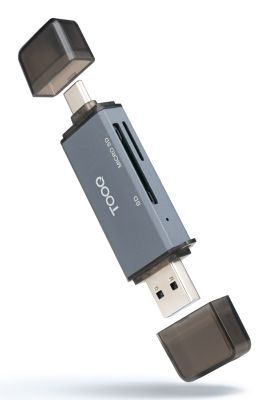 TooQ Lector de Tarjetas SD + TF, con entradas USB-C 3.0 + USB A, Color Gris