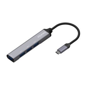 AISENS Hub USB 3.1 USB-C, Tipo C/M - 4x Tipo A/H, Gris, 10 cm