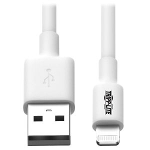 Tripp Lite M100-003-WH Cable de Sincronización y Carga USB-A a Lightning, Certificado MFi - Blanco, M/M, USB 2.0, 0.91 m [3 pies]
