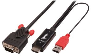 Lindy 41455 adaptador de cable de vídeo 1 m HDMI + USB VGA (D-Sub) Negro