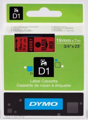 DYMO D1 - Etiquetas estándar - Negro sobre rojo - 19mm x 7m