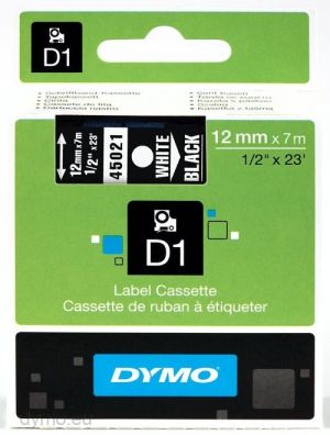 DYMO D1 - Etiquetas estándar - Blanco sobre negro - 12mm x 7m