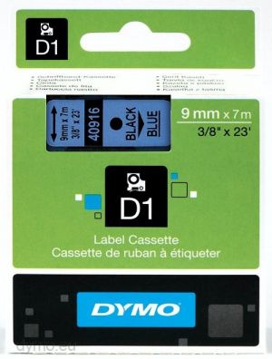 DYMO D1 - Etiquetas estándar - Negro sobre azul - 9mm x 7m