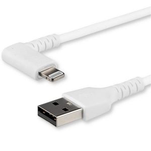 StarTech.com Cable Resistente USB-A a Lightning de 1 m - Blanco -Acodado en un Ángulo de 90° a la Derecha - Cable de Carga y Sincronización USB Tipo A a Lightning de Fibra de Aramida Resistente - MFi - iPhone